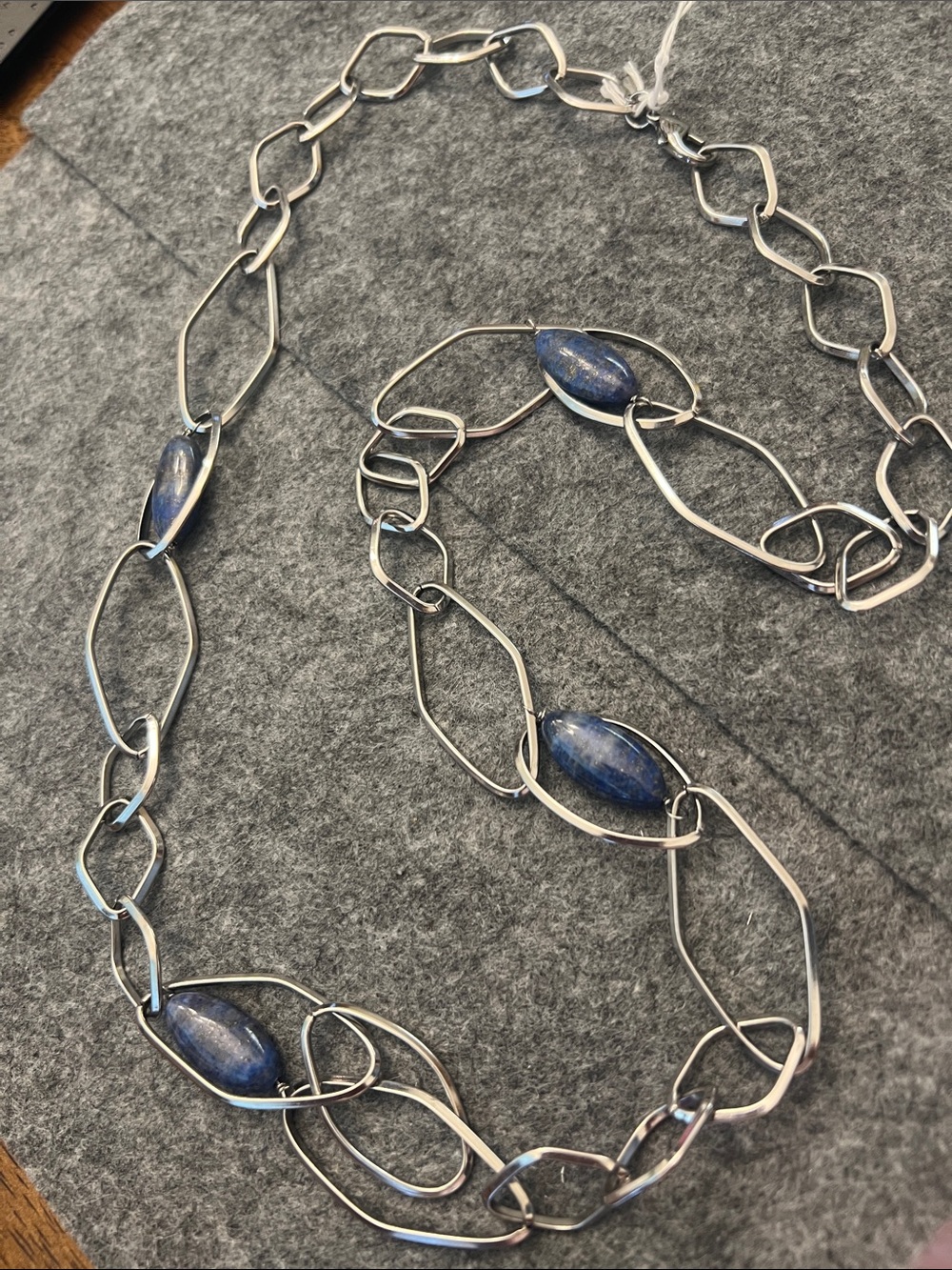 Silver Link Necklace with Blue Stone Accents